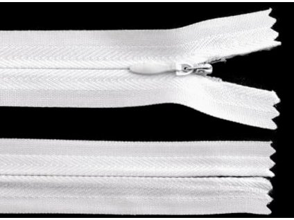 Zips špirálový 3mm,nedeliteľný skrytý, 50cm /šatový/, biely