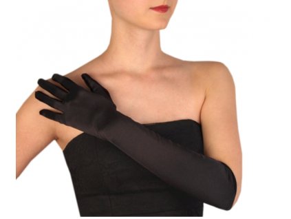 Spoločenské saténové rukavice 45cm , čierne