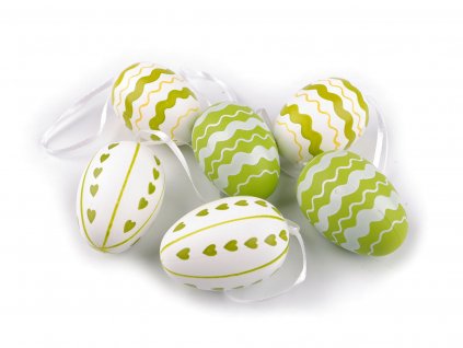Veľkonočné vajíčka na zavesenie, zelená/biela, 6ks