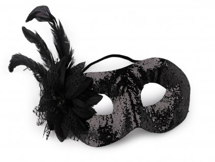 Karnevalová maska - škraboška s perím čierna