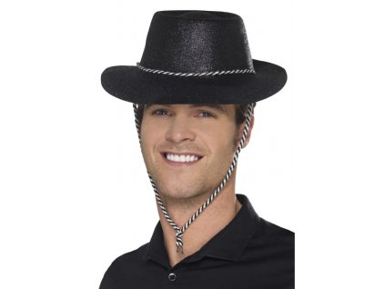 Kovbojský trblietavý klobúk, čierny, s akordom