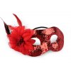 Karnevalová maska - škraboška s perím červená