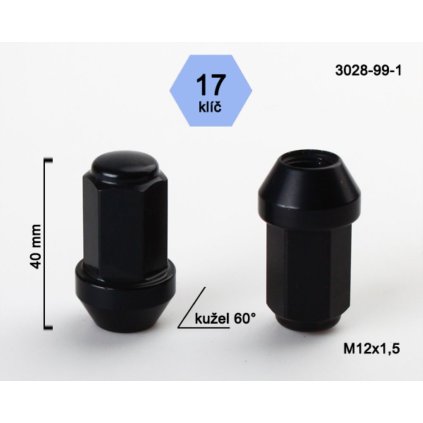 Kolová matice M12x1,5 kužel, uzavřená, odlehčená, černá, klíč 17, BIMECC