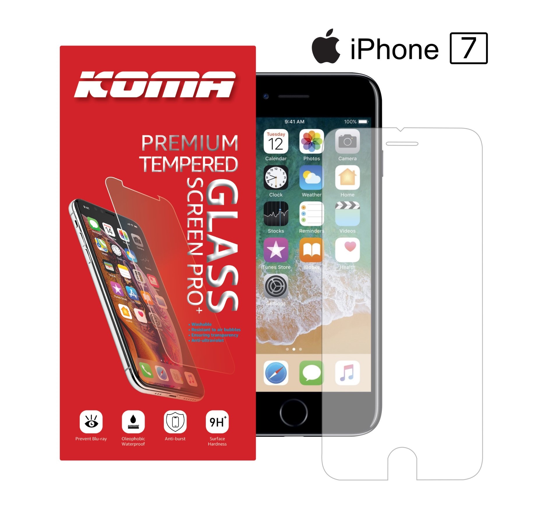 KOMA Ochranné tvrzené sklo pro iPhone 7, zaoblení 2.5 D, tvrdost 9H