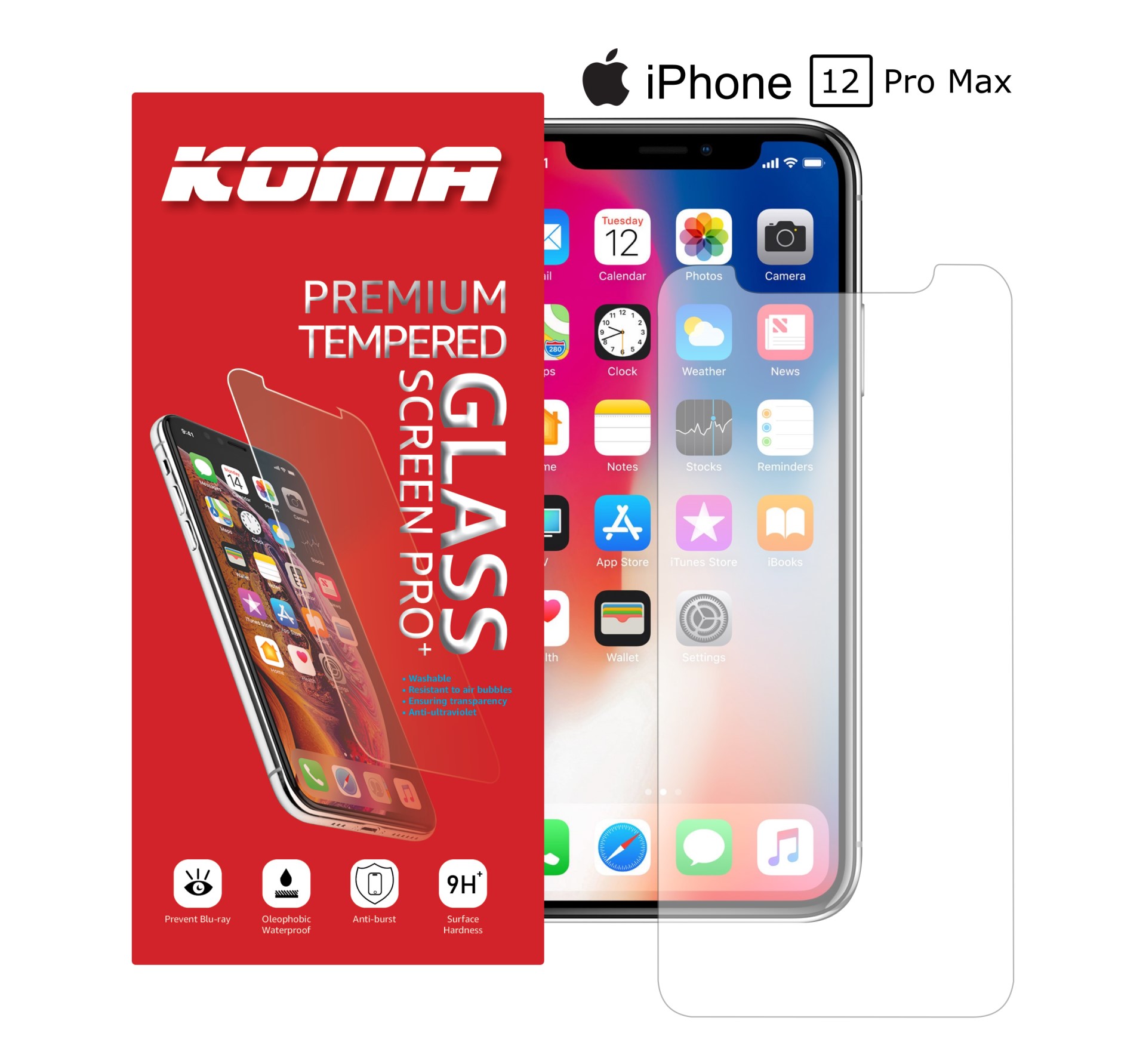 KOMA Ochranné tvrzené sklo pro iPhone 12 Pro Max, zaoblení 2.5 D, tvrdost 9H