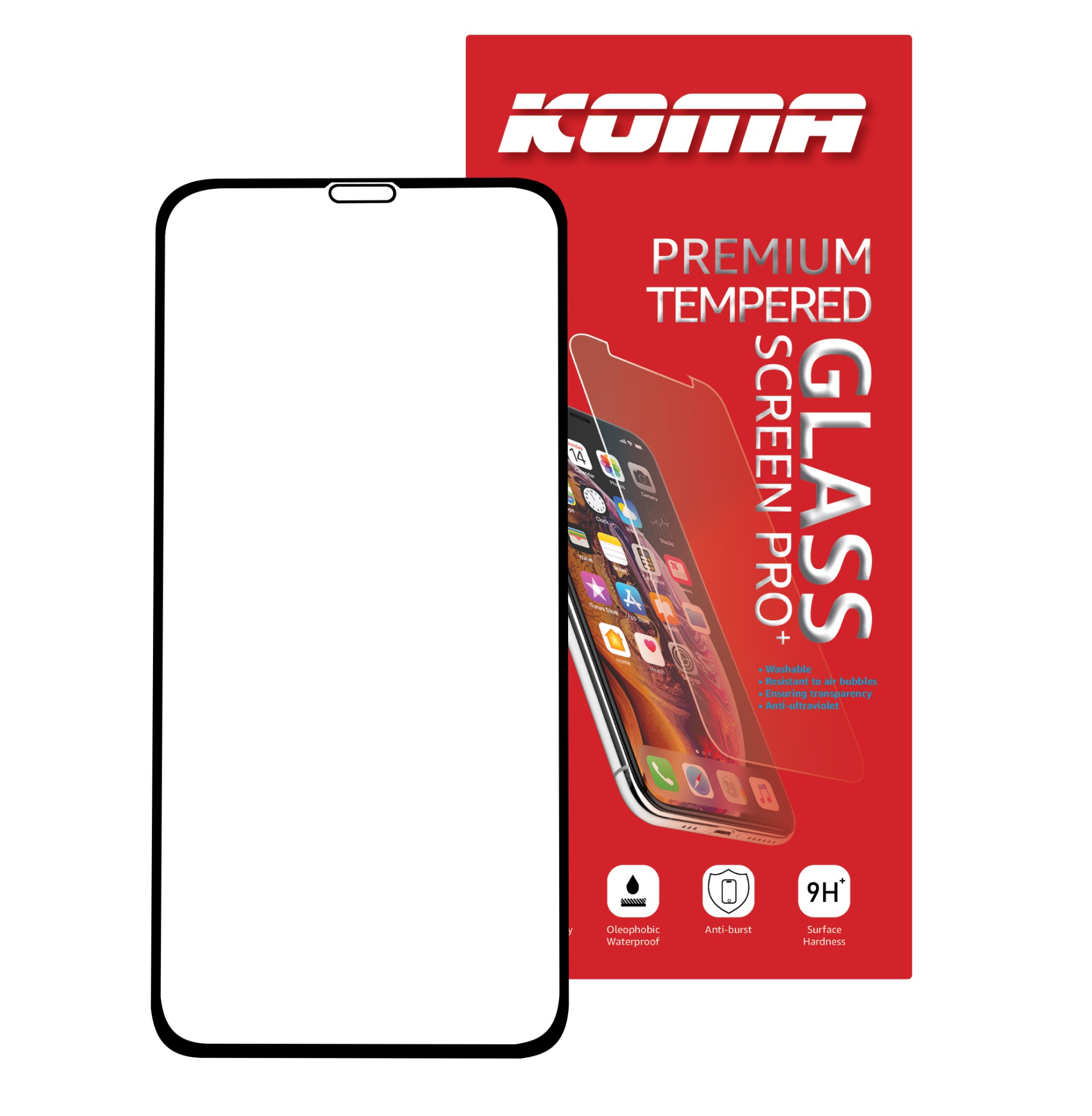 KOMA Tvrzené sklo Full Cover pro iPhone X / XS / 11 Pro, zaoblení 3D, tvrdost 9H