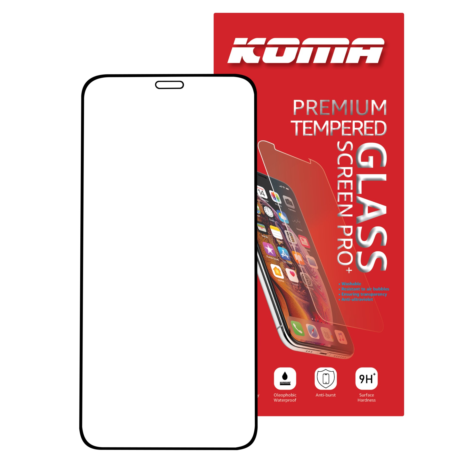 KOMA Tvrzené sklo Full Cover pro iPhone 12 Pro Max, zaoblení 3D, tvrdost 9H