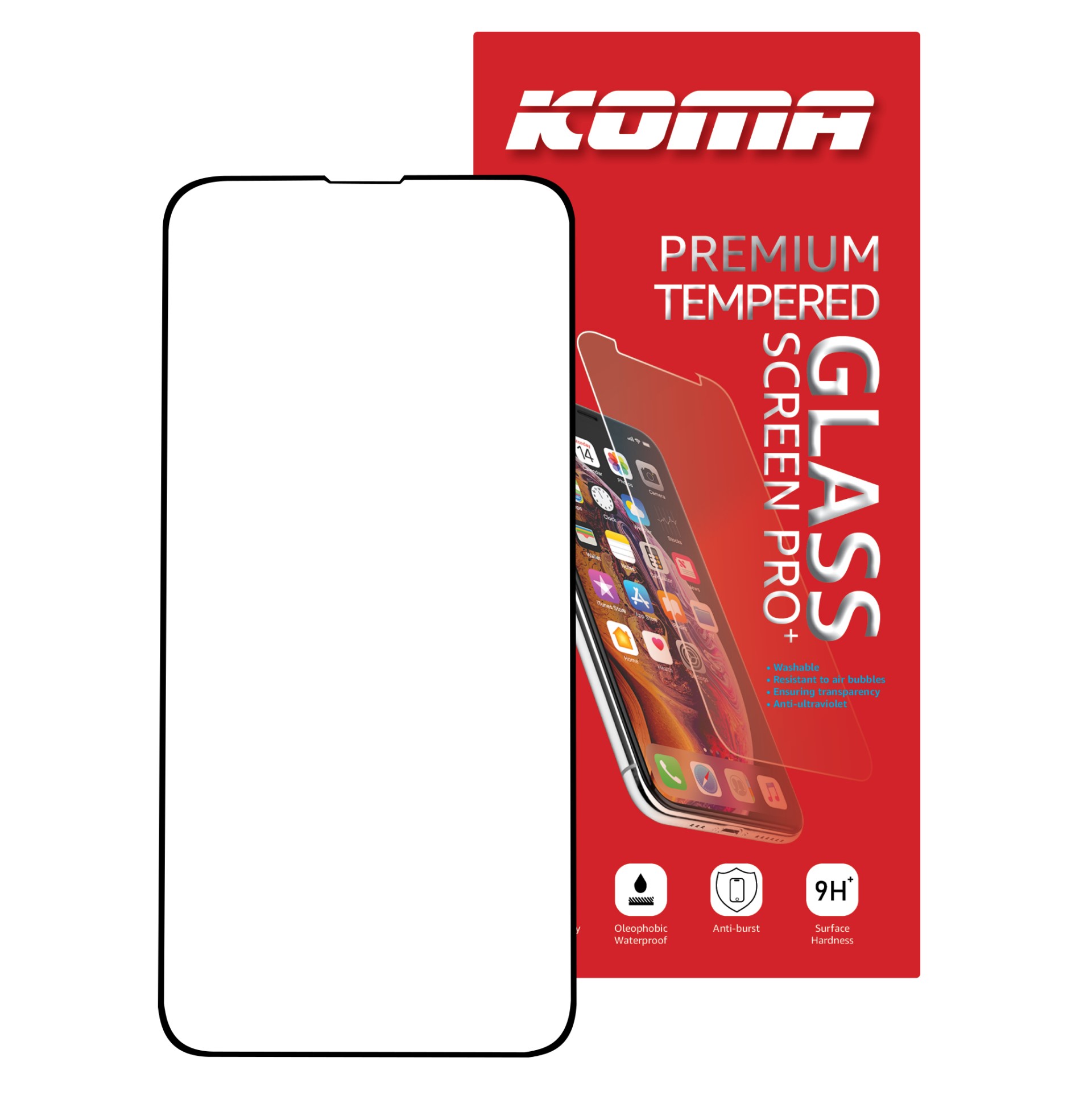 KOMA Tvrzené sklo Full Cover pro iPhone 13 Pro Max, zaoblení 3D, tvrdost 9H