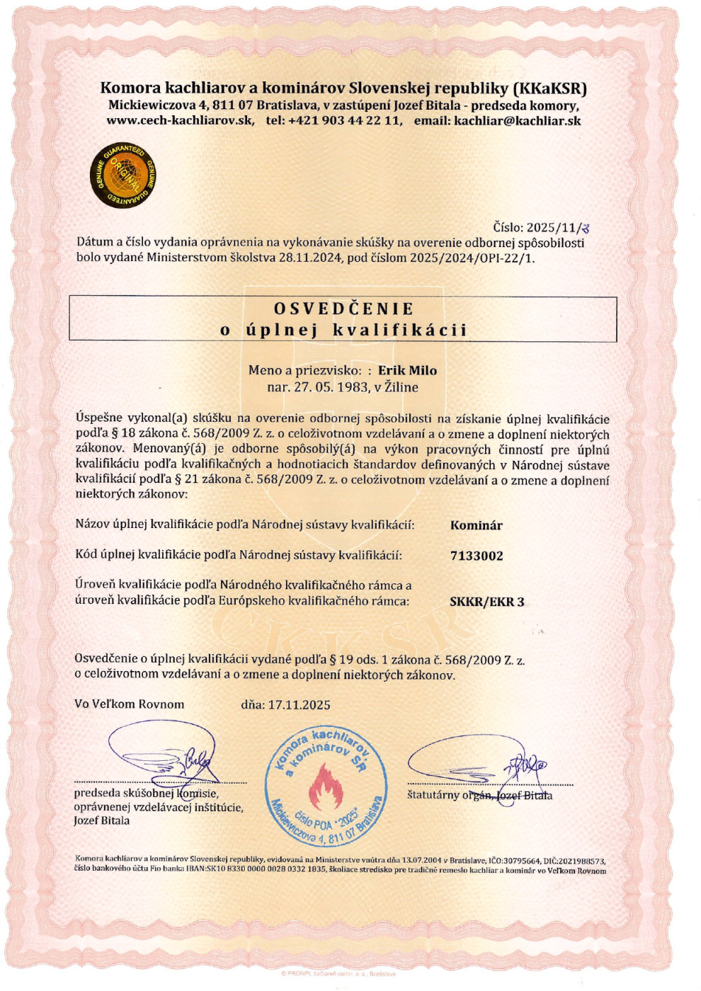 Osvedčenie o certifikácii