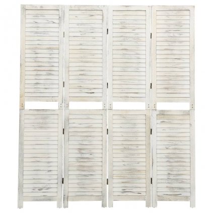 4-panelový paraván starožitný biely 140x165 cm drevený 338571