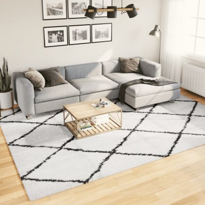 Chlpatý koberec vysoký vlas moderný krémovo-čierny 240x340 cm 375373