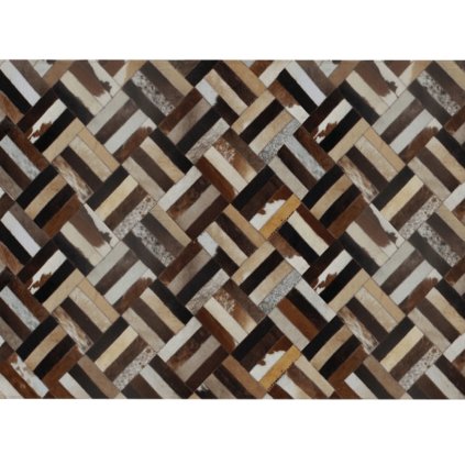 Luxusný kožený koberec, hnedá/čierna/béžová, patchwork, 70x140 , KOŽA TYP 2 0000188800