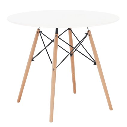 Jedálenský stôl, biela/buk, priemer 90 cm, GAMIN NEW 90 0000228381