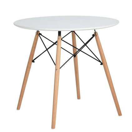 Jedálenský stôl, biela matná/buk, priemer 120 cm, DEMIN 0000256707