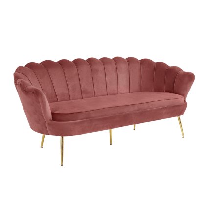 Luxusná pohovka, 3-sed, ružová Velvet látka/chróm zlatý, štýl Art-deco, NOBLIN 0000293832