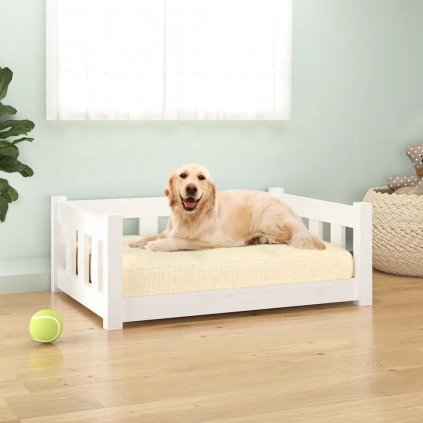 Psia posteľ biela 75,5x55,5x28 cm borovicový masív 820193