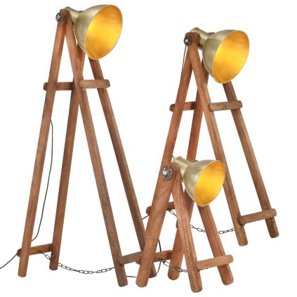 Stojanové lampy 3 ks mosadzné E27 masívne mangovníkové drevo 320592