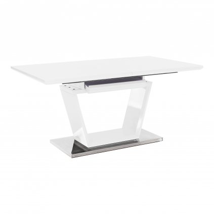 Jedálenský stôl, rozkladací, biela extra vysoký lesk/oceľ, 160-220x90 cm, PERAK 0000183936