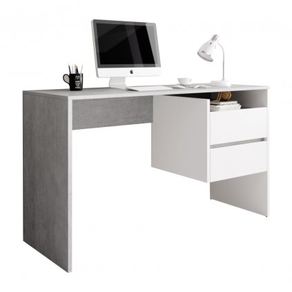 PC stôl, betón/biely mat, TULIO 0000269211