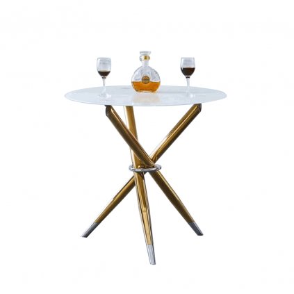 Jedálenský stôl/kávový stolík, biela/gold chróm zlatý, priemer 80 cm, DONIO 0000297894