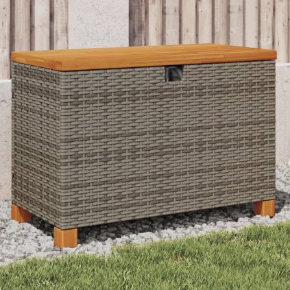 Záhradný úložný box sivý 80x40x48 cm polyratan akáciové drevo 366283