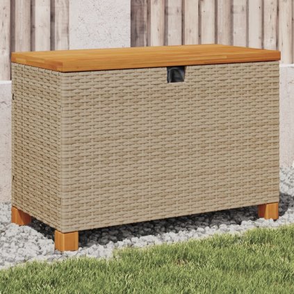 Záhradný úložný box béžový 80x40x48 cm polyratan akáciové drevo 366284