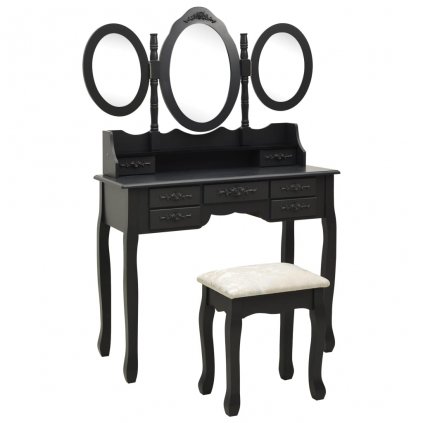 Toaletný stolík so stoličkou a 3-dielnym zrkadlom čierny 289328