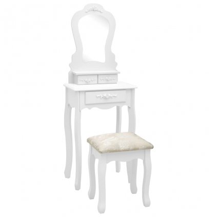 Toaletný stolík so stoličkou, biely 50x59x136 cm, paulovnia 289310