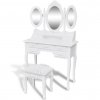 Toaletný stolík so stoličkou a 3 zrkadlami, biely 241483