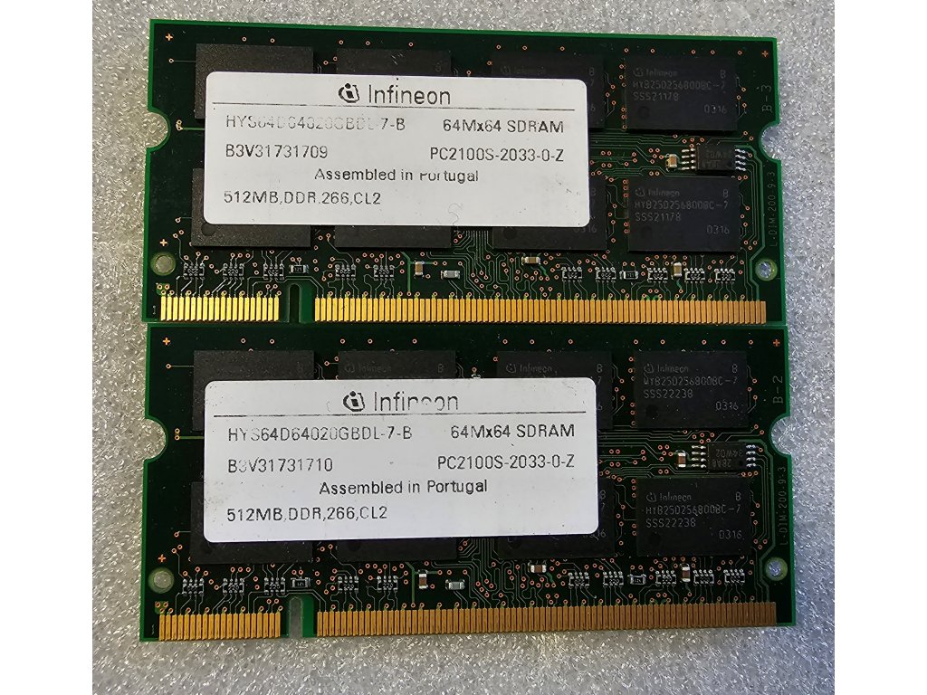 Ram do NTB Infineon 1GB DDR HYS64D64020GBDL-7-B 2 x 512 MB 266Mhz, CL2