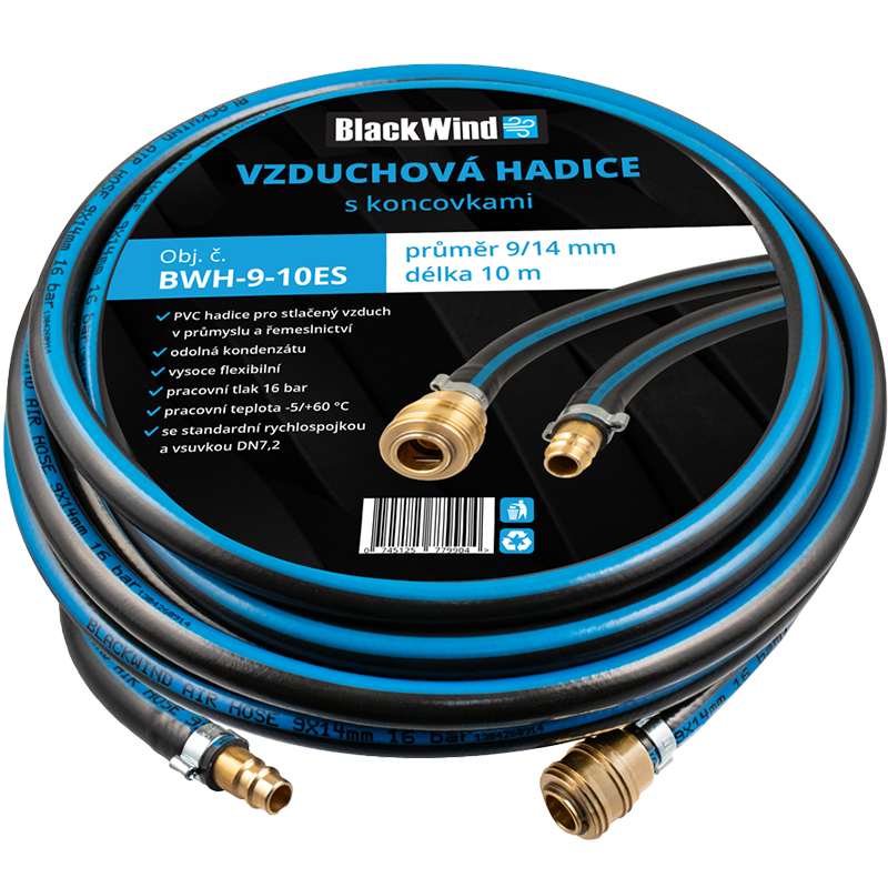 Vzduchová hadice Black Wind BWH-9-10ES s rychlospojkou a vsuvkou
