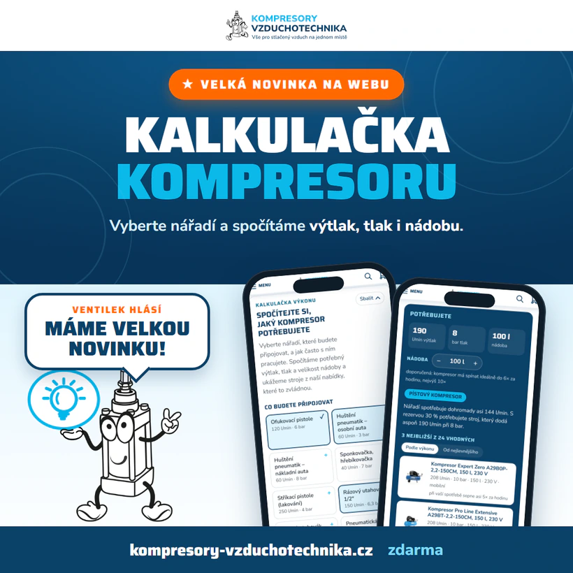 Novinka: kalkulačka vám spočítá, jaký kompresor potřebujete