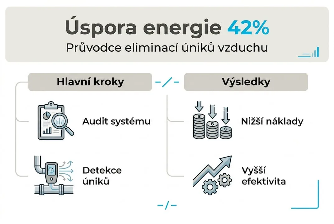 Infografika znázorňující úspory energie po eliminaci úniků vzduchu