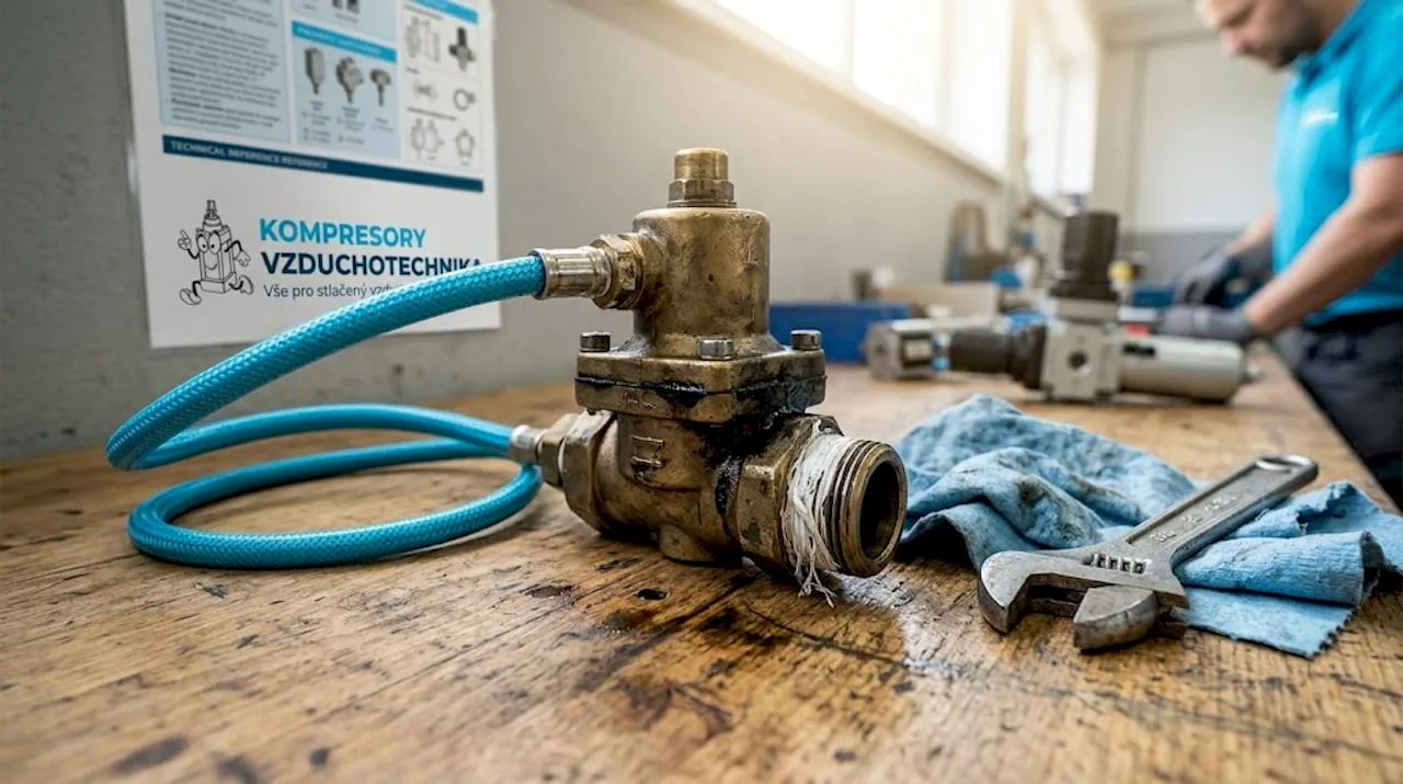 Přiblížení pneumatického ventilu, který je součástí systému