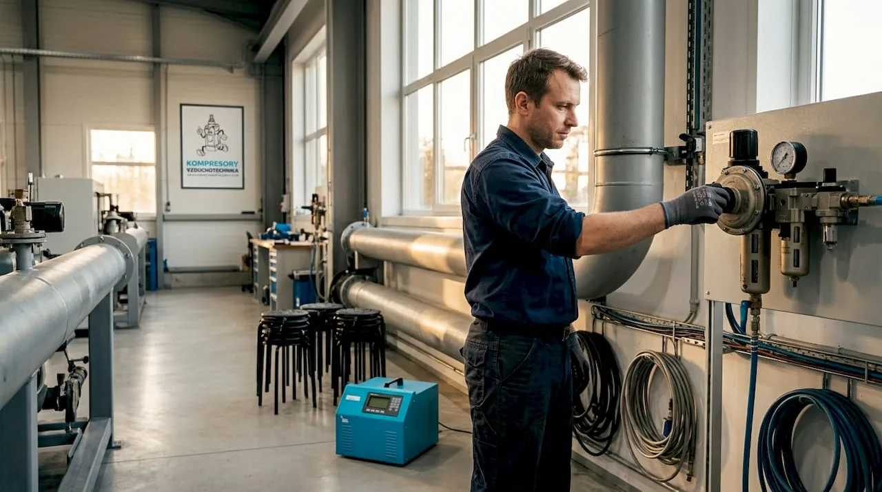 V hale právě technik seřizuje tlakový regulátor.