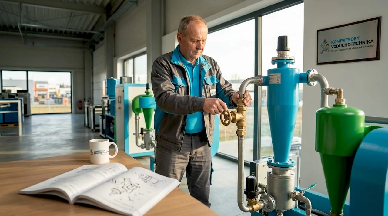 Technik upravuje nastavení cyklónového ventilu, aby zajistil jeho optimální chod.