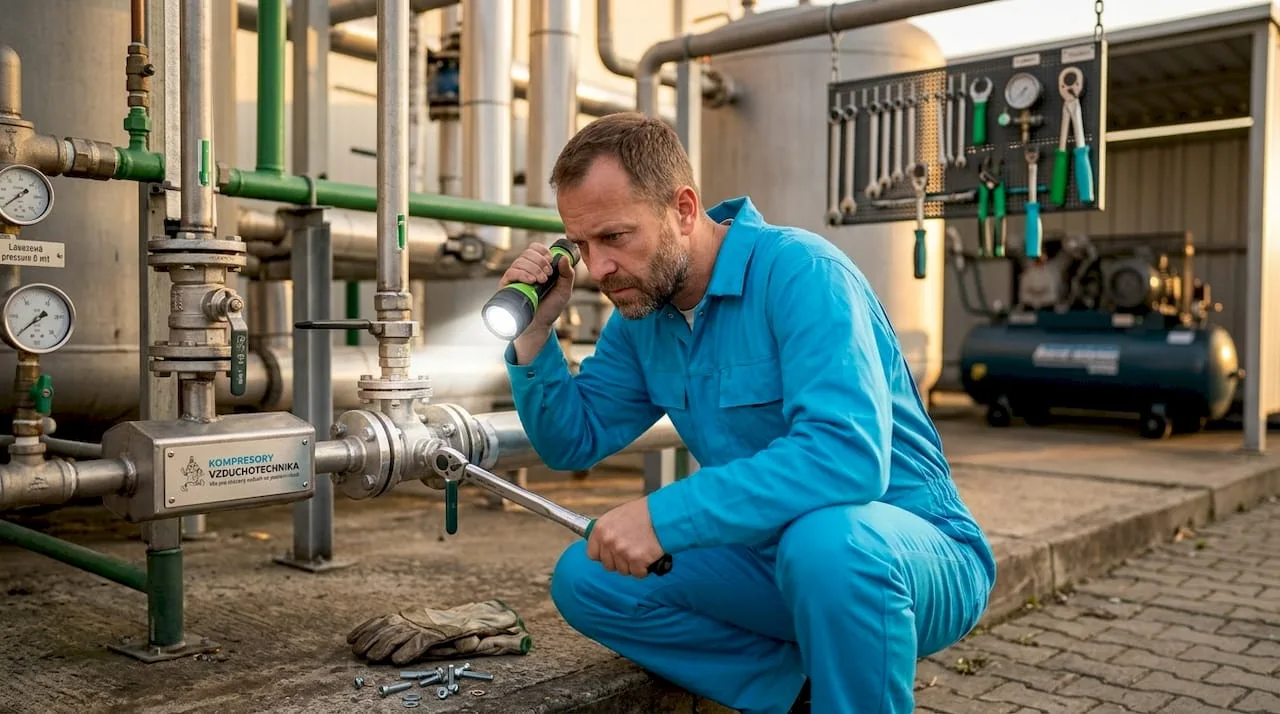 Technik kontroluje průmyslový izolační ventil