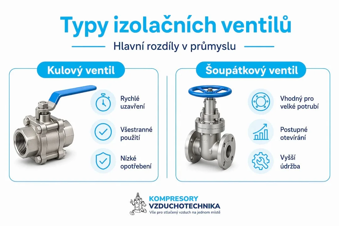 Přehledná infografika: Srovnání jednotlivých typů uzavíracích ventilů