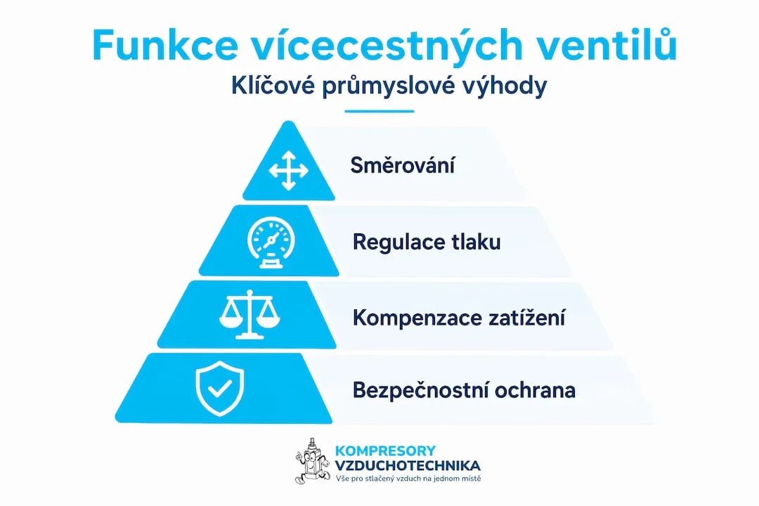 Přehledná infografika: jaké úlohy mají ventily v průmyslu a jak mezi sebou hierarchicky souvisejí