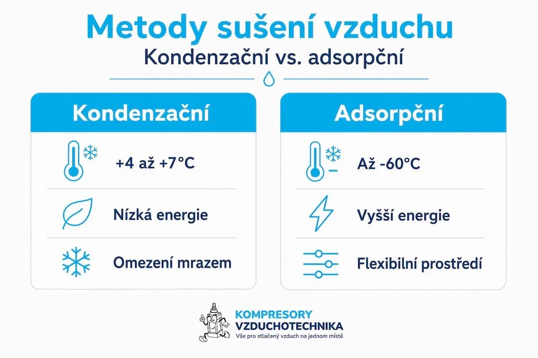 Infografika: Jaký je rozdíl mezi kondenzačním a adsorpčním odvlhčováním