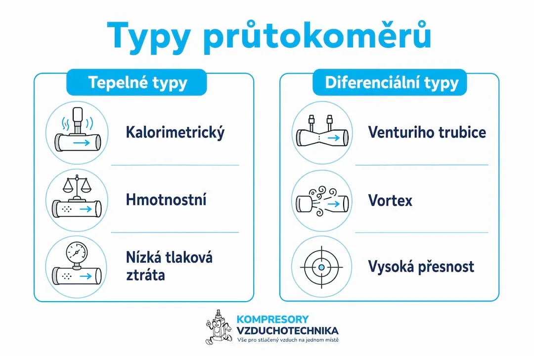 Přehledná infografika: Jaké existují typy průtokoměrů na měření vzduchu?