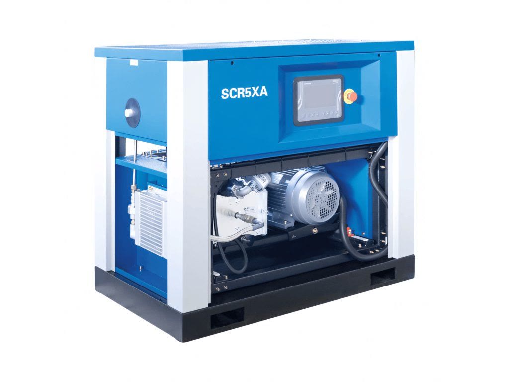 SCR-XA with the front panel removed — scroll block, electric motor and air cooler