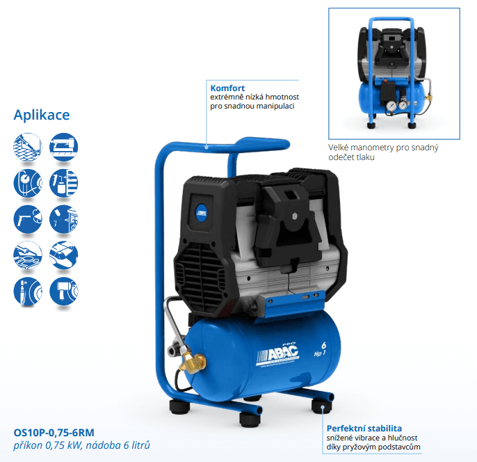 Pístový kompresor Super tichý ABAC 6RM
