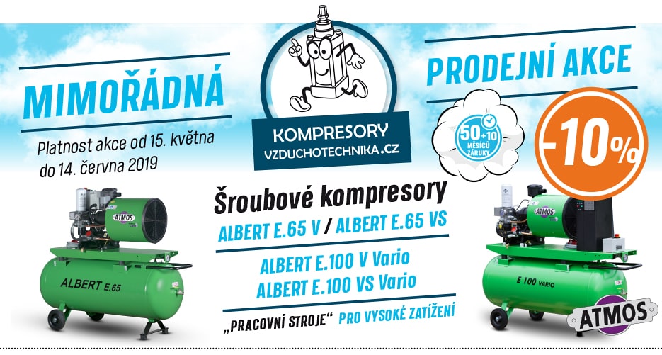 MIMOŘÁDNÁ P RODEJ NÍ AKCE Šroubové kompresory ALBERT E.65 V / ALBERT E.65 VS ALBERT E.100 V Vario ALBERT E.100 VS Vario „PRACOVNÍ STROJE“ PRO VYSOKÉ ZATÍŽEN