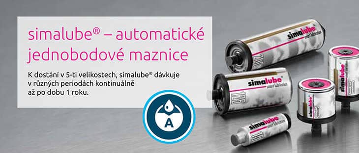 simalube® – automatické jednobodové maznice K dostání v 5-ti velikostech, simalube® dávkuje v různých periodách kontinuálně až po dobu 1 roku.