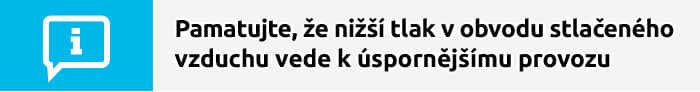 Pamatujte, že nižší tlak v obvodu stlačeného vzduchu vede k úspornějšímu provozu