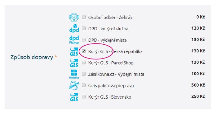 způsob dopravy platba online