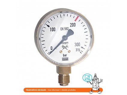 Manometr pro kyslík stranový 0/400 bar - 1/4 - 63