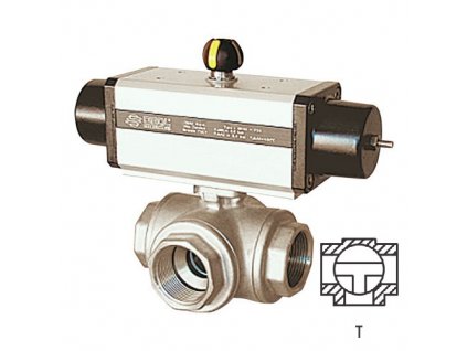 Three-way valve L double-acting pneumatic actuator - 1"