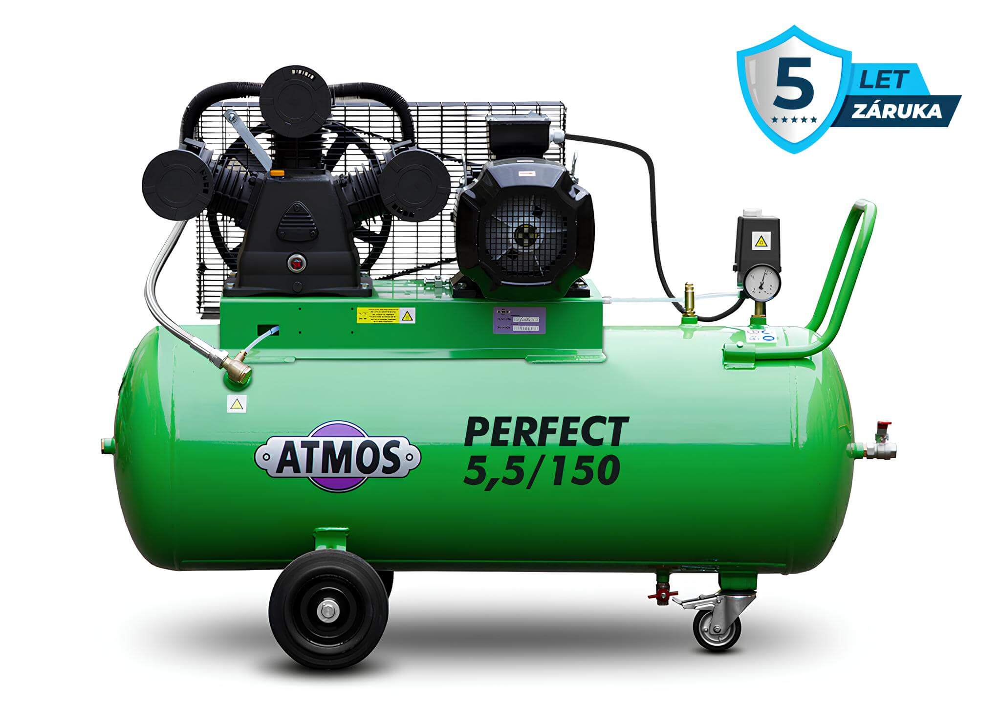 Atmos Pístový kompresor Perfect - 5,5/150 příkon 5,5 kW, výkon 750 l/min, tlak 10 bar, vzdušník 150 l, napětí 400/50 V/Hz